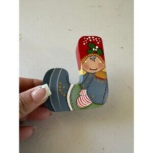 Hand Painted Two Sided Wooden Christmas Theme Decorative Shelf Sitter Letter J